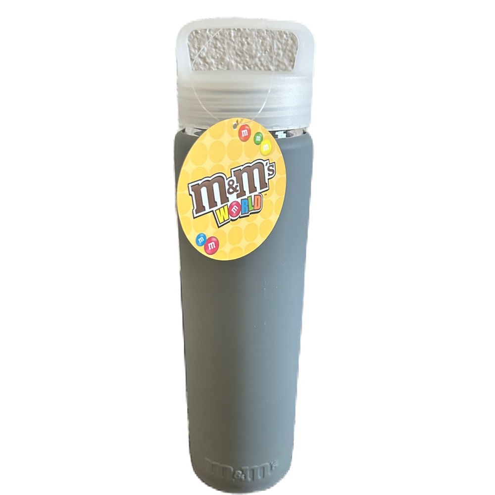 M&M Glass Water Bottle 20 Oz BPA Free Reusable Silicone Sleeve Leak Proof Lid